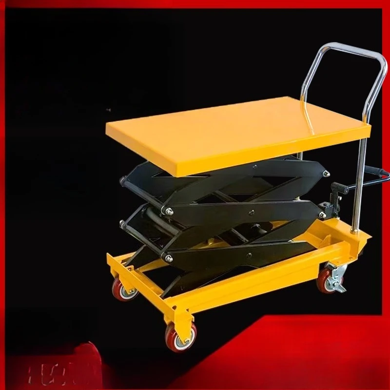 Mobile manual hydraulic platform truck, flat truck, scissor fork type, hand push, small lifting platform, mobile lift