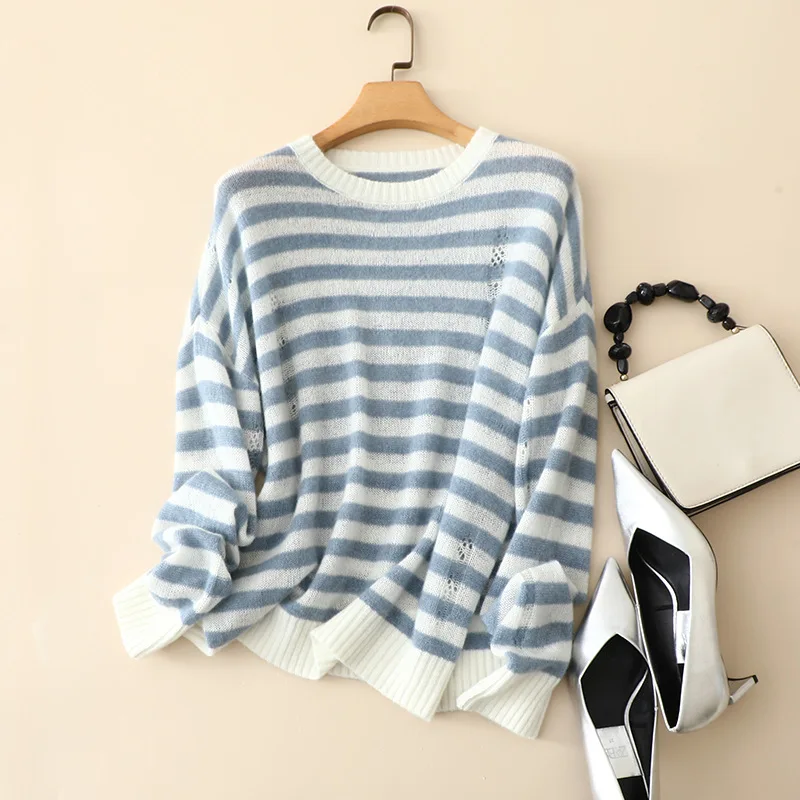 fall seasons casual soft striped 100% cashmere sweaters jumper