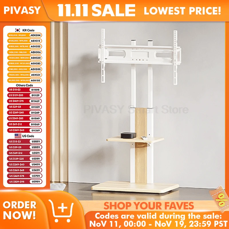 左/右高さ調節可能なテレビフロアスタンド 32-75 インチスクリーン用モバイルテレビカート耐荷重 55KG テレビローリングホルダー トレイ付き