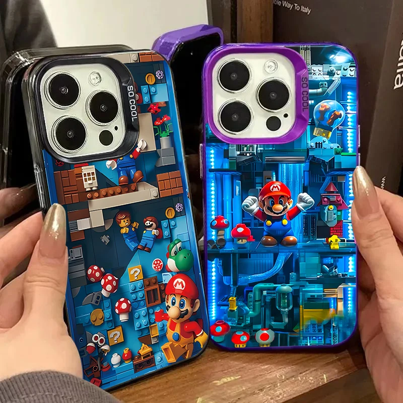 Cartoon Building Block Game M-Marios For iPhone 16 15 14 13 12 11 Pro Max XSMax XR 7 8 Plus Phone Case Shockproof Silicone Cover