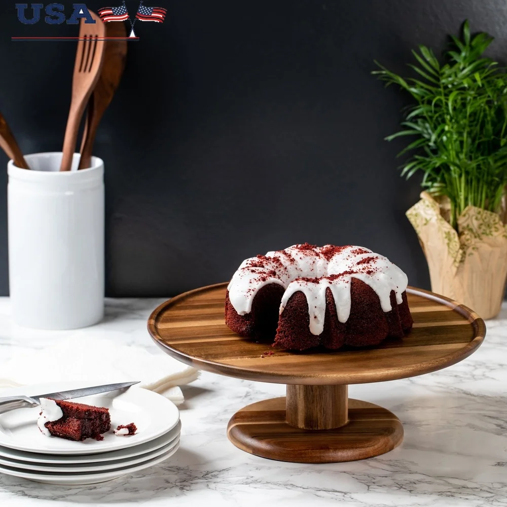 

Круглая подставка для торта из дерева акации, прочная, элегантная, для вечеринок, для ручной стирки, устойчивая к плесени, 10,5-дюймовый кухонный декор