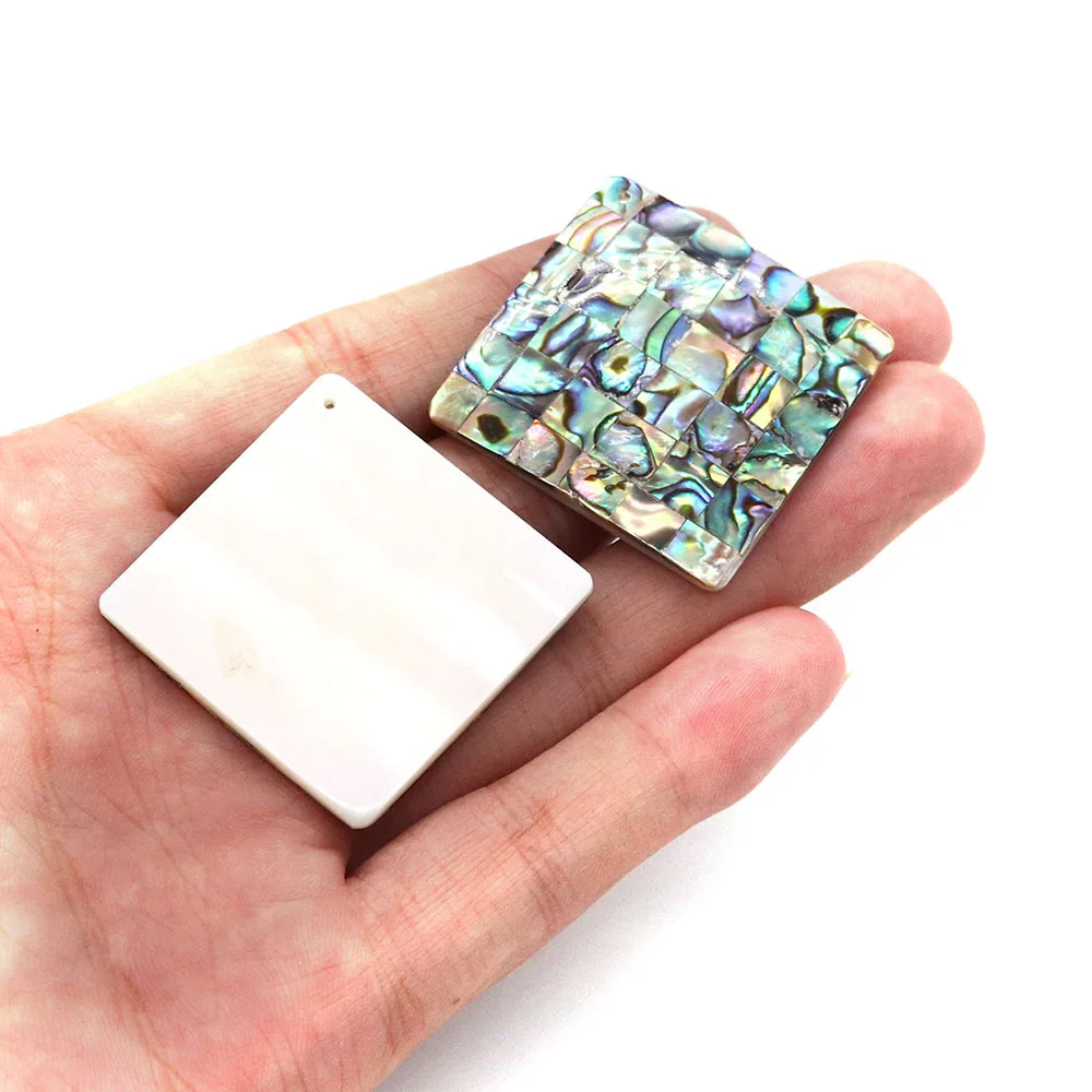 35mm Vintage Square Single Sided Natural Shell Pendant Abalone Splicing Design Charm DIY Necklace Bracelet Jewelry Accessories