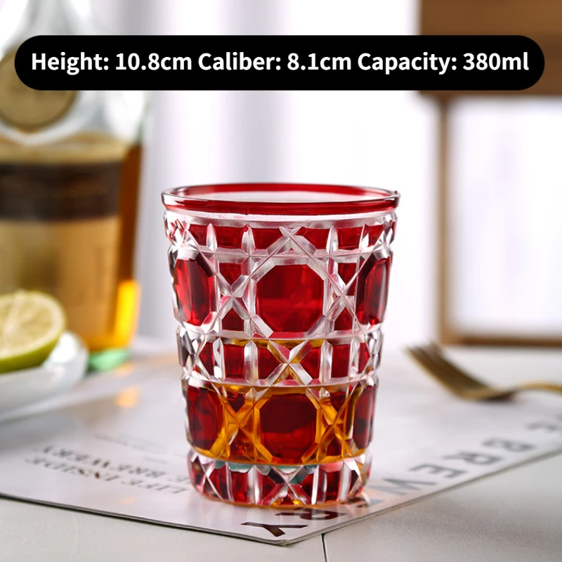 350-400ml New Style Plaid Round Wine Glass Multi-Purpose Single Layer Crystal Glasses Color Whiskey Vodka Sake Set Cup