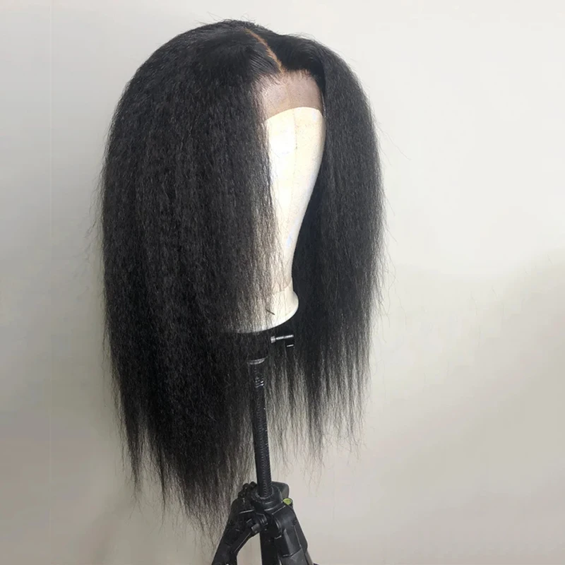 

Короткий парик-каре Kinky Straight, 200% плотность, из натуральных перуанских волос, 13x4, с полной кружевной передней частью, прямые волосы Yaki, парики с кружевной передней частью для женщин