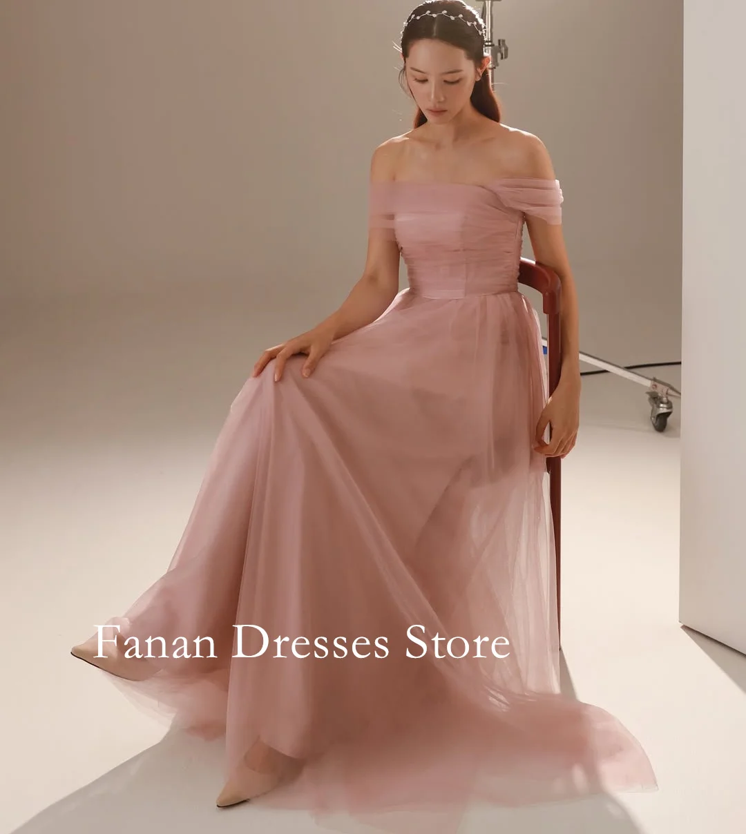 

FANAN с открытыми плечами, розовое платье макси из тюля, вечерние платья, простые свадебные женские платья, платья для выпускного вечера по индивидуальному заказу