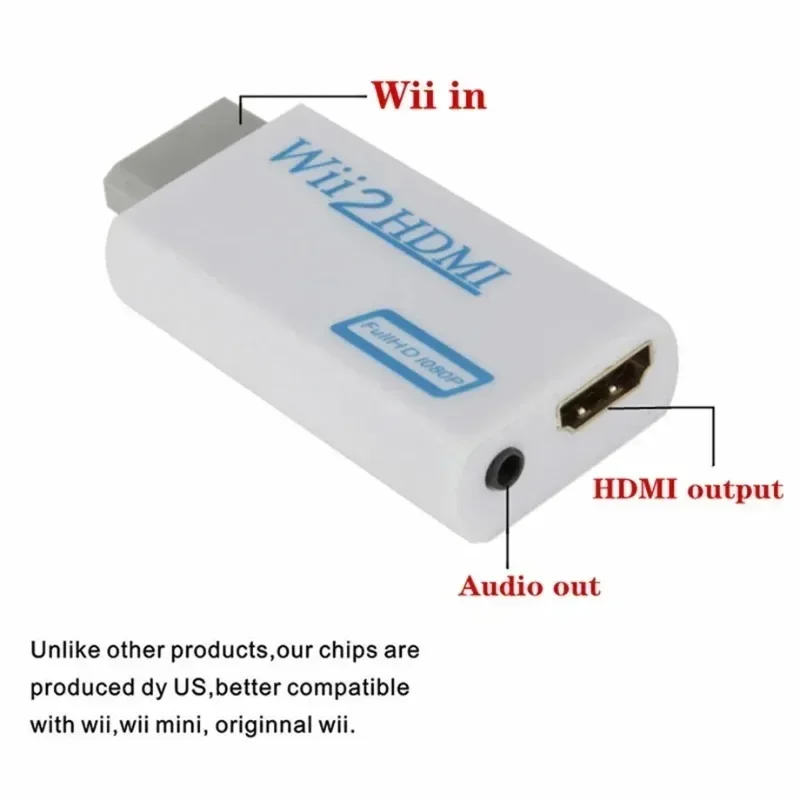 Full HD 1080P Wii to HDMI-Compatible Converter Adapter Wii to HDMI-compatible Converter 3.5mm Audio for PC HDTV Monitor Display