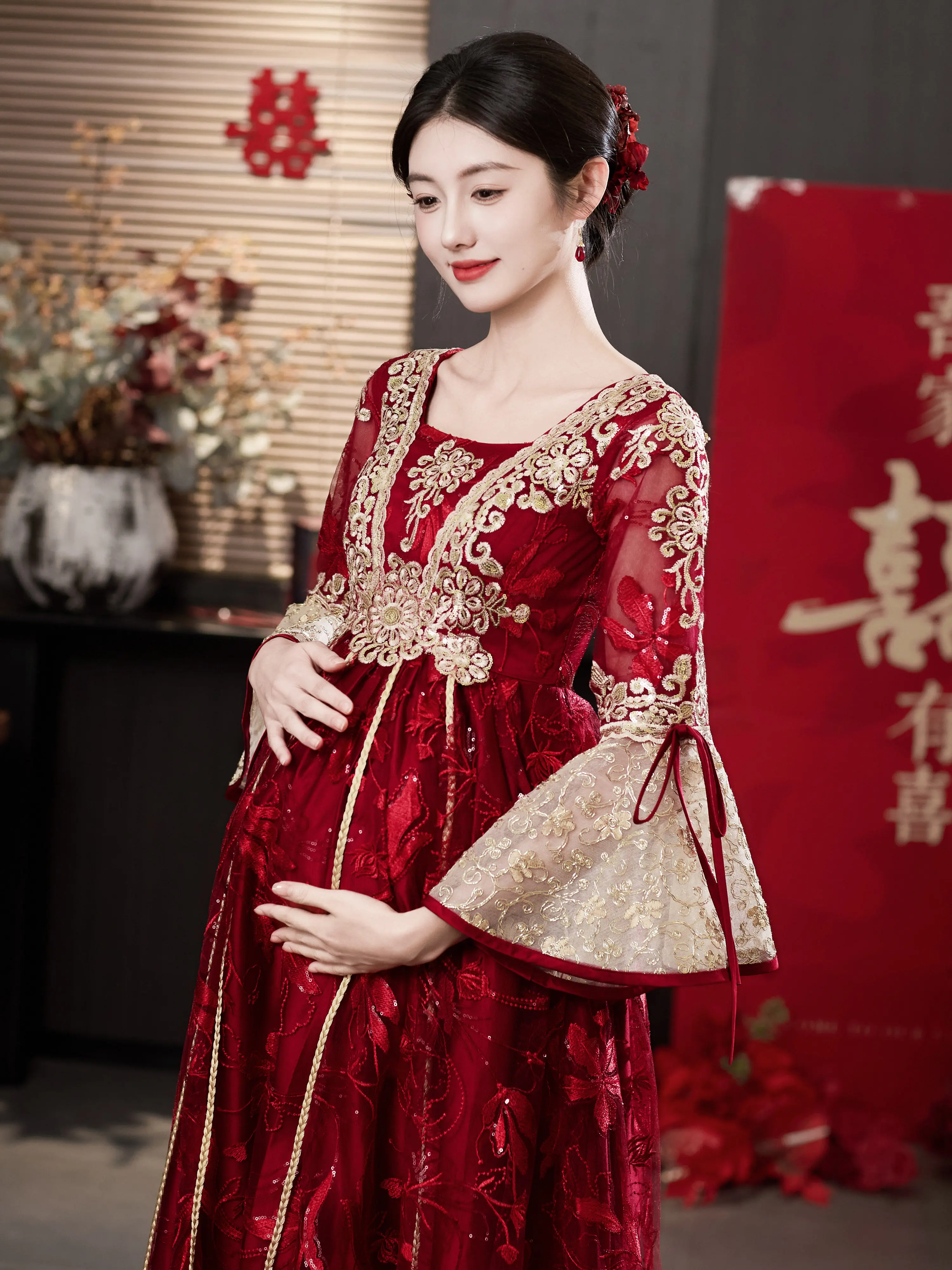 

Китайское свадебное платье-ципао для женщин, красное платье для помолвки, для беременных, больших размеров, чонсам