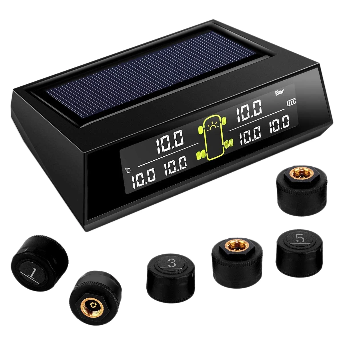 

Solar Wireless Tire Pressure Monitoring System TPMS Digital LCD Display with 6 External Sensors for Cars RVs Trucks