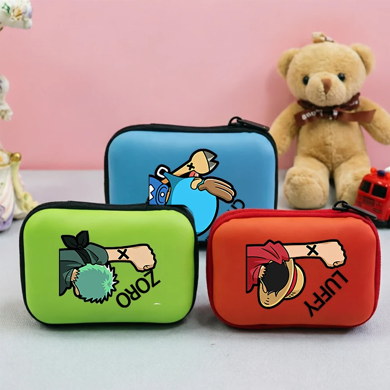Cartera de Anime One Piece Luffy, estuche portátil para auriculares, caja de almacenamiento para cable de datos USB, bolsa con cremallera para monedas y pastillas