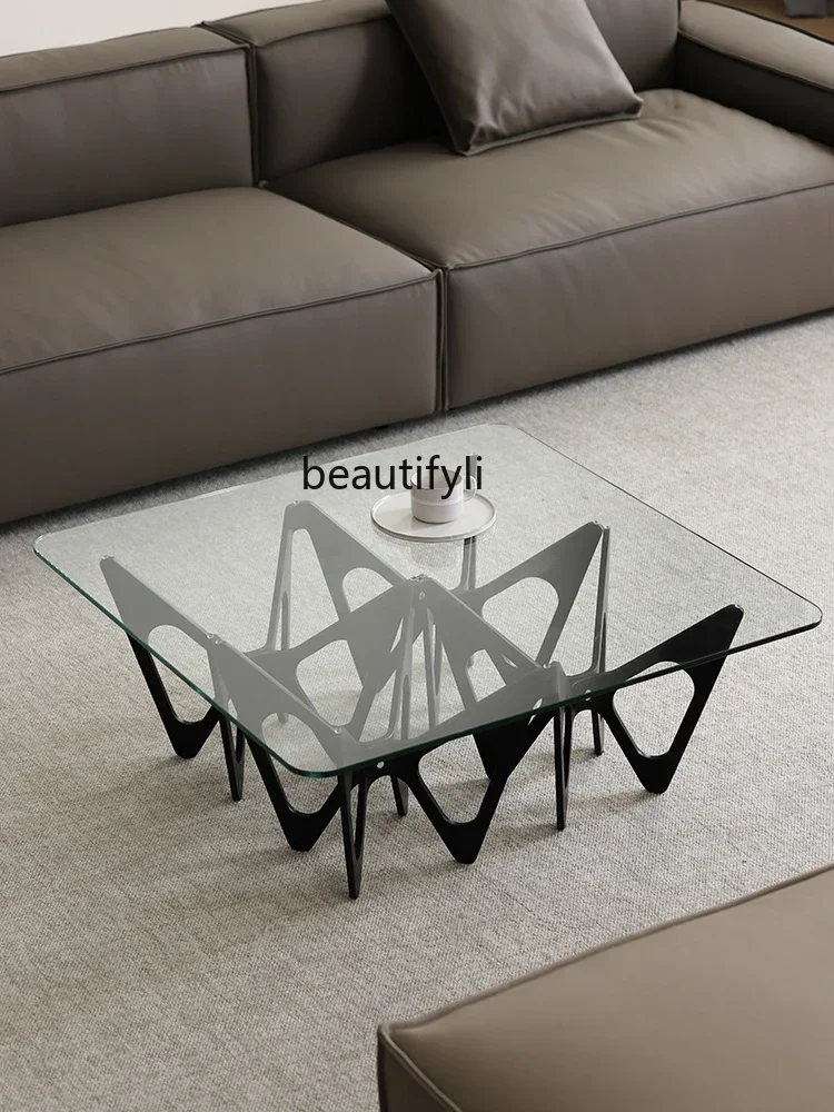 

ss newNordic Italian Tempered Glass Living Room Square Coffee Table Oak Black | Tree Creak