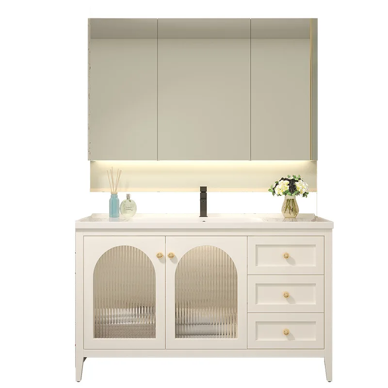 

French oak floor-to-ceiling bathroom cabinet
