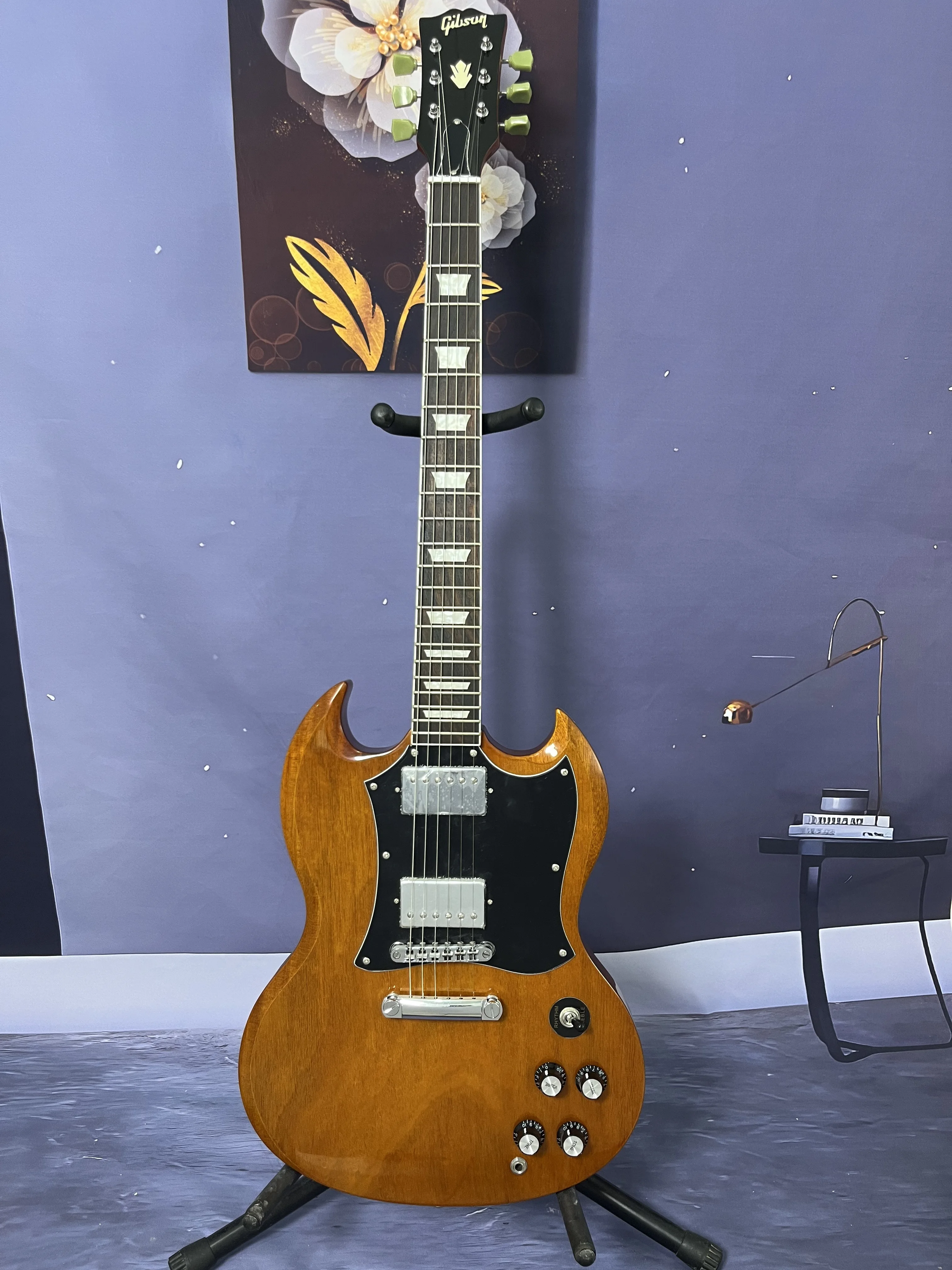 New customization 6-string electric guitar S G  light brown color solid body Mahogany neck in stock