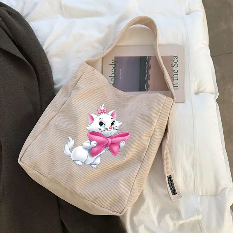 MINISO The Aristocats Marie Cat Girls Shopping Bags Ladies Tote Bags Large Capacity Canvas Handbag Storage Canvas Shoulder Bags