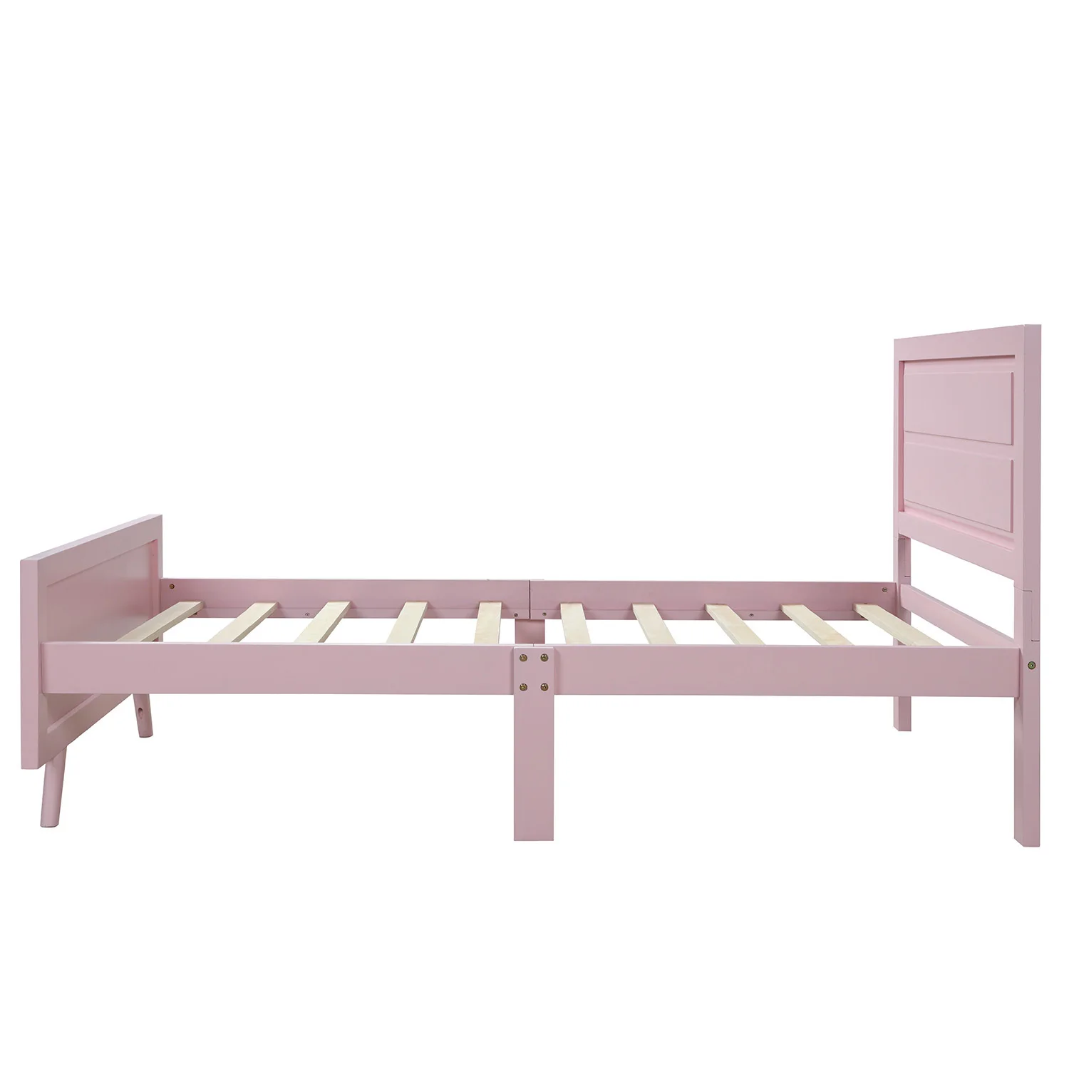Wood Twin Platform Bed Frame with Pink Headboard & Slat Support
