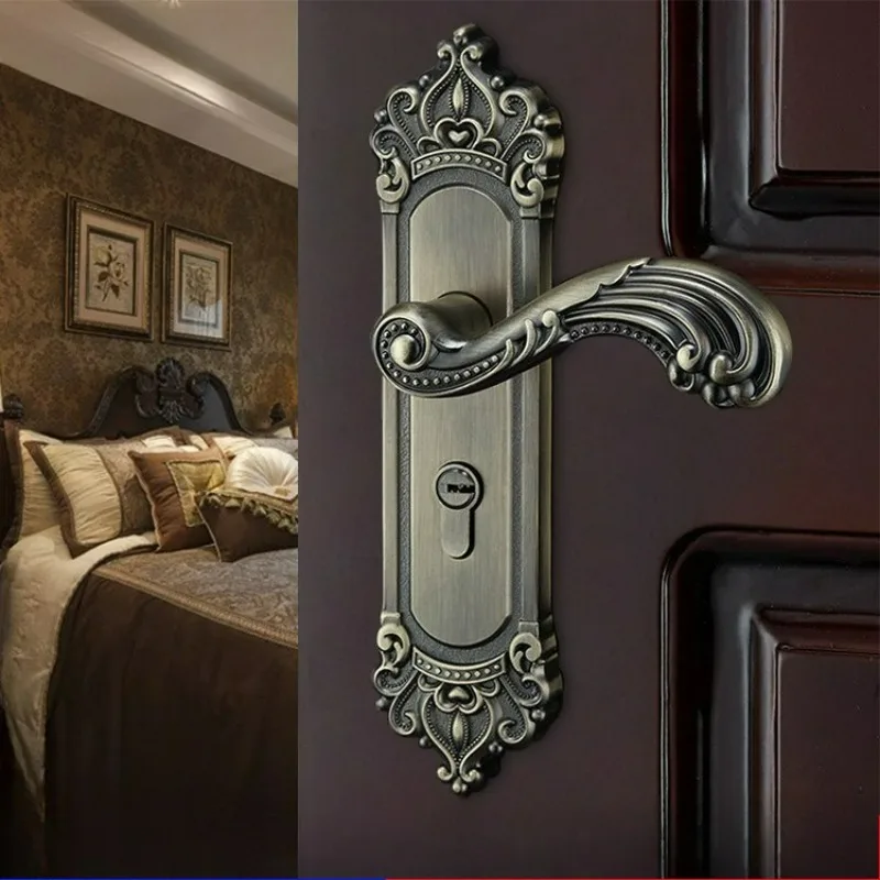European style antique bronze indoor mechanical door lock, aluminum alloy solid wood silent split handle lock