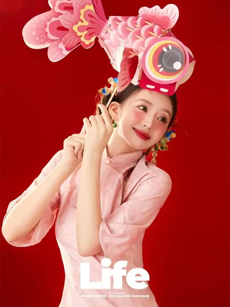 

New Year Theme Retro Chinese Style Pink Wedding Dress Festive Photography Costume for Women Elegant National Stage ...