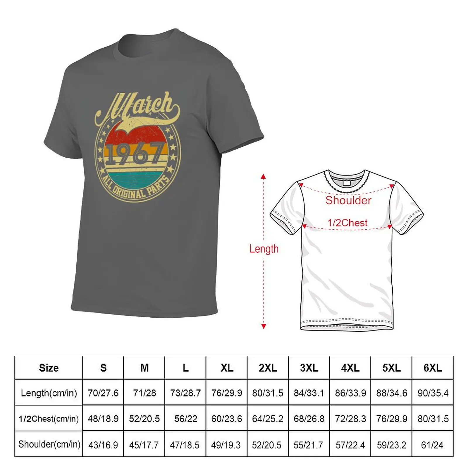 Vintage March 1967 All Original Parts Born in March 1967 54th Birthday Gift 54 Years Old T-Shirt