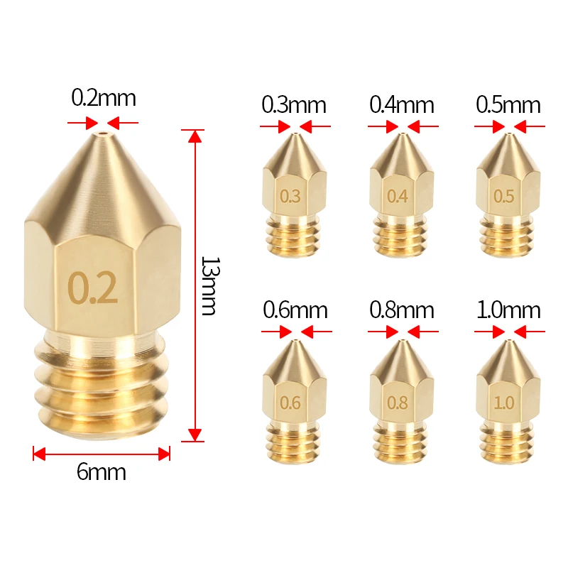 MK8 Brass Nozzle 0.2/0.3/0.35/0.4/0.5/0.6/0.8/1.0mm Extruder Print Head Nozzle For 1.75MM CR10 CR10S Ender-3 3D Printer Parts