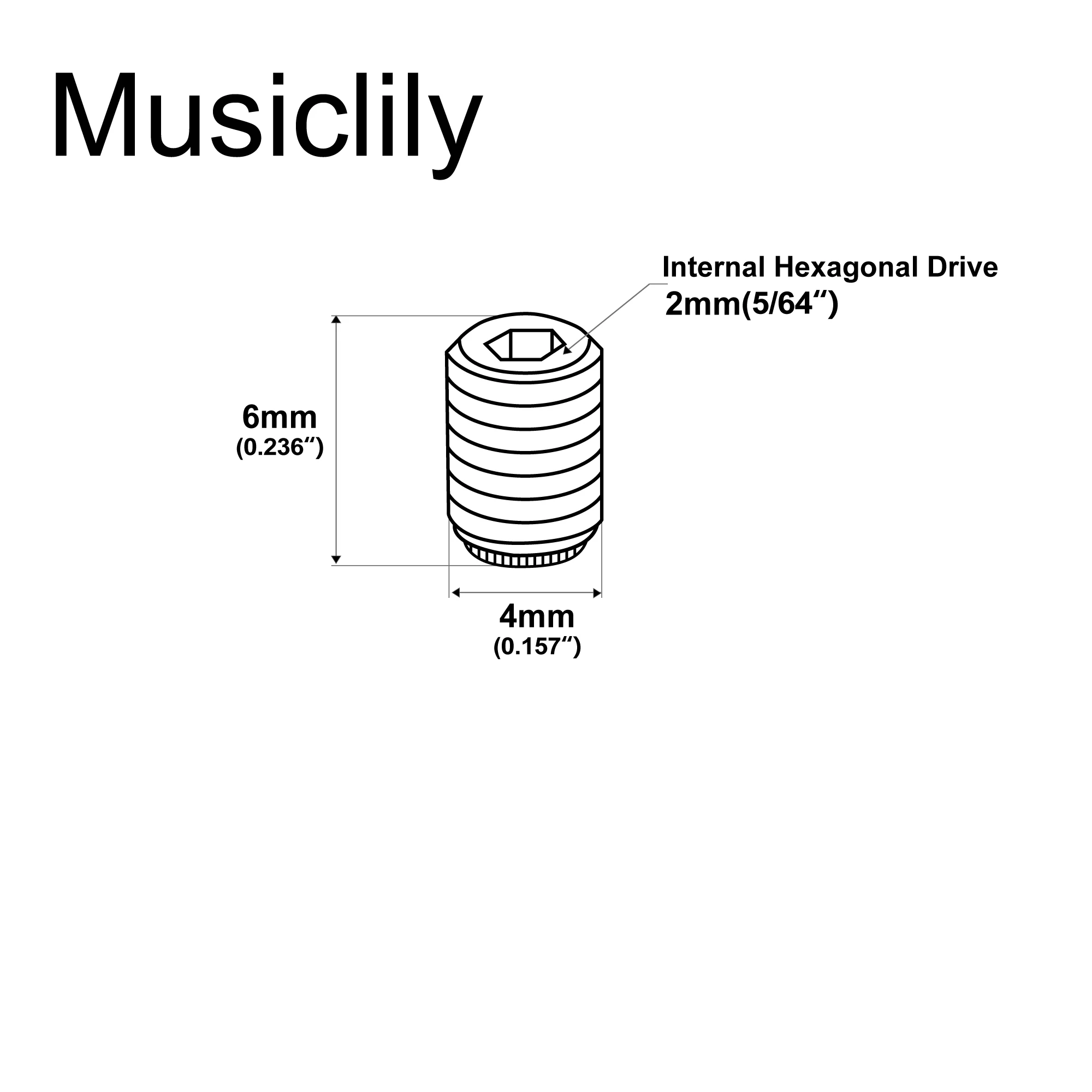 Musiclily Pro Metric M4x6mm Stainless Steel Hex Socket Set Screws Flat Point for Electric Guitar Bass Control Knobs (Set of 10)