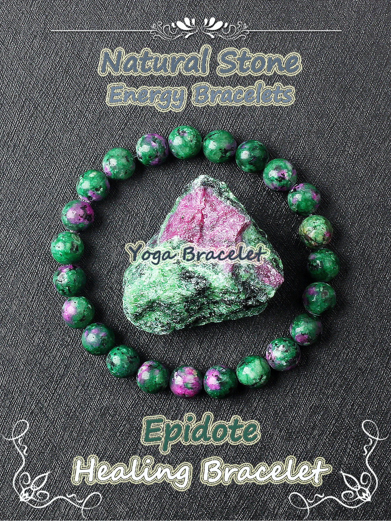 

Original Epidote Zoisite Stone Bead Bracelets Women Natural Reiki Epidote Round Beads Elastic Bracelets Men Energy Yoga Jewelry