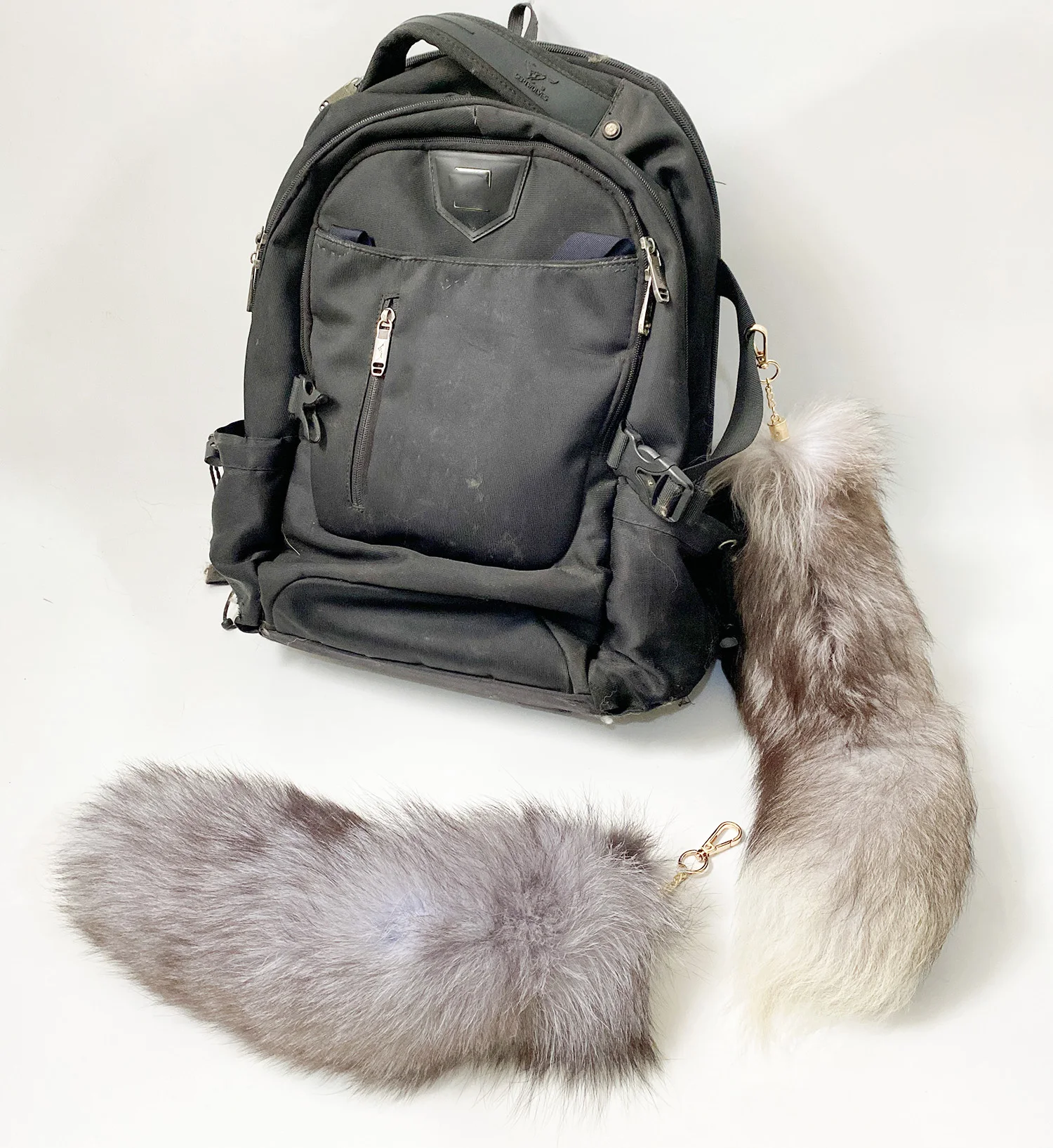 Coppia regalo portachiavi coda di volpe vera pelliccia coda borsa fascino portachiavi ciondolo giocattolo per animali domestici grigio grande