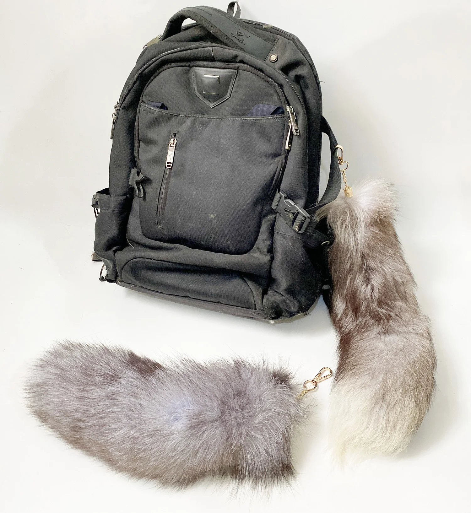 Couple Gift Keychain Fox Tail  Real Fur Tail Handbag Charm Key Chain Pet Toy Pendant Grey Large