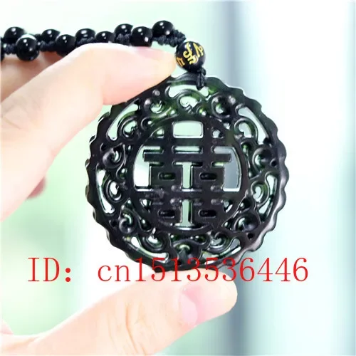 

Hollow Out Double-sided Carved Chinese Jade Pendant Natural Black Green Necklace Charm Jewellery Fashion Amulet Gifts for Women