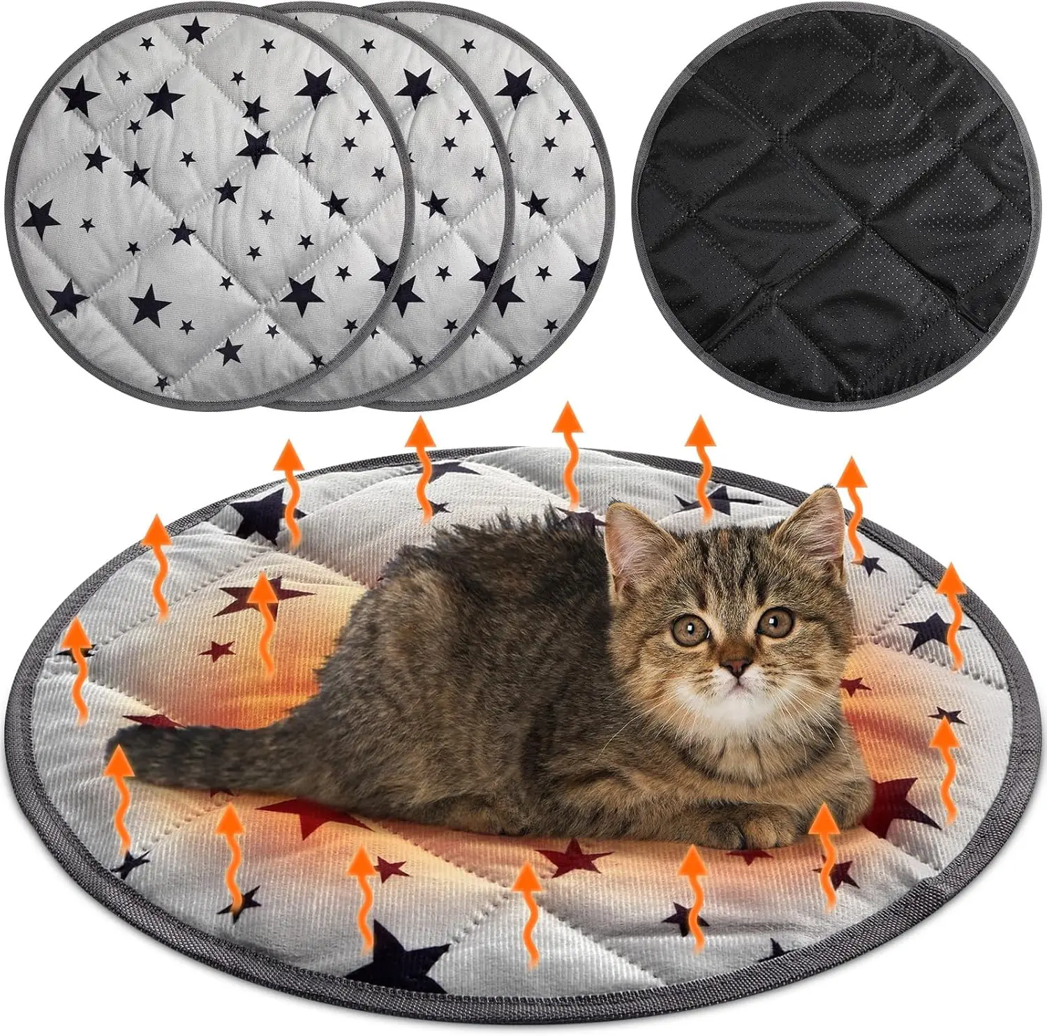 

4 Pack Self Warming Cat Bed, Star Pattern Soft Pet Mat, Anti-Slip, Washable, 15.7 Inch Gray