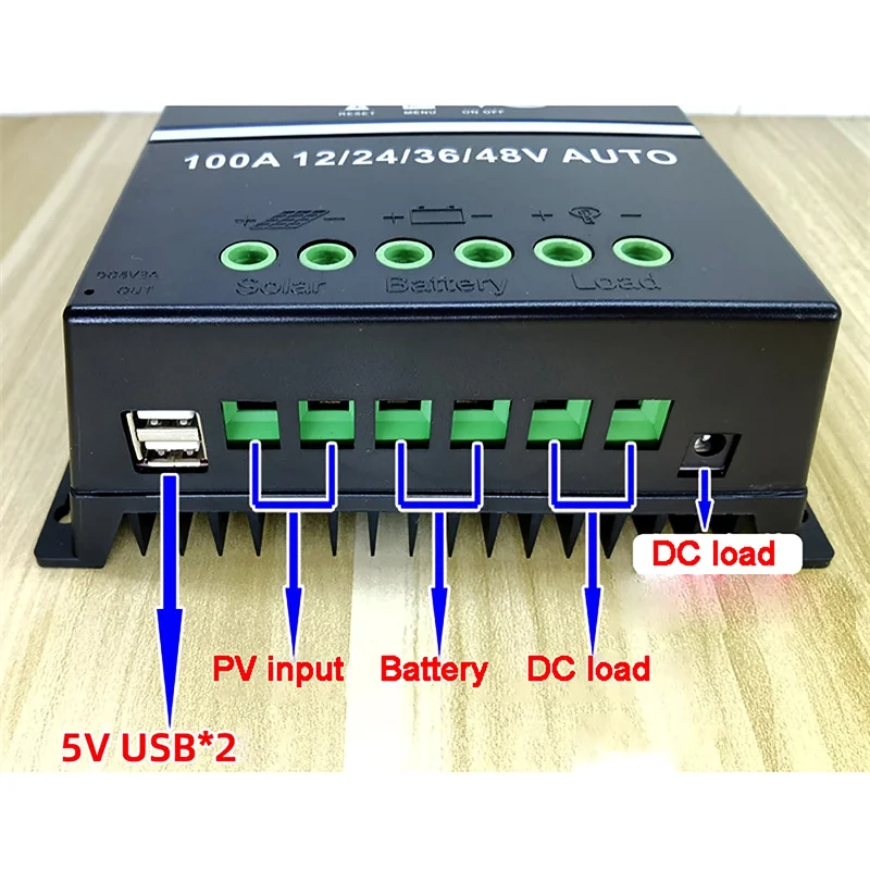 Imagem -04 - Mppt Controlador de Carga Solar Ferramentas Controlador Auto pv Carregador de Bateria com Lcd e Dual Usb 100a 80a 60a 12v 24v 36v 48v