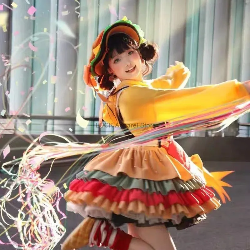 Vestido bonito de lolita para niña, vestido de lolita con diseño divertido de hamburguesa, ropa dulce y bonita de manga larga para otoño e invierno