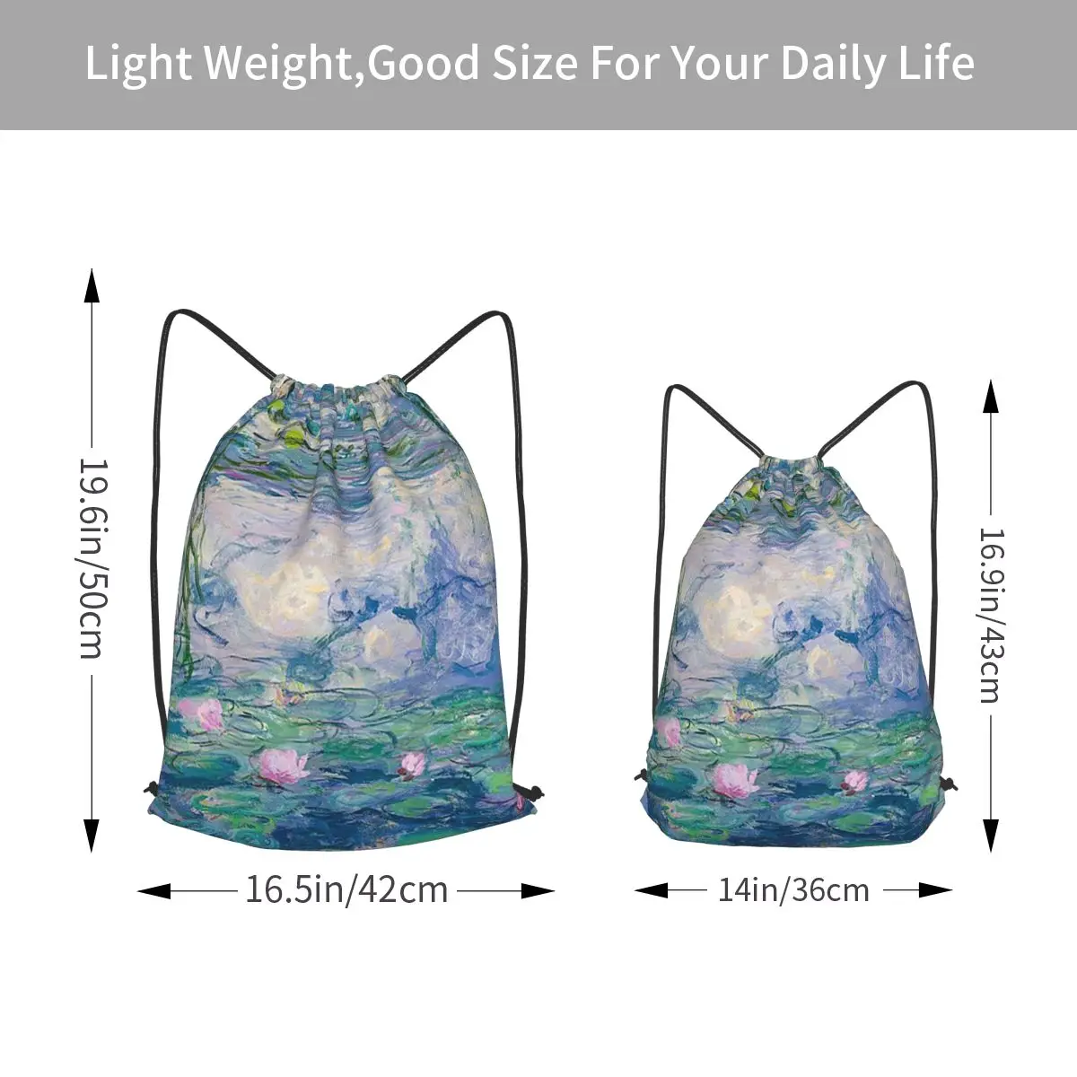 Water Lilies Claude Monet Fine Art Backpacks Multi-function Drawstring Bags Sports Bag Book Bags for Travel Students