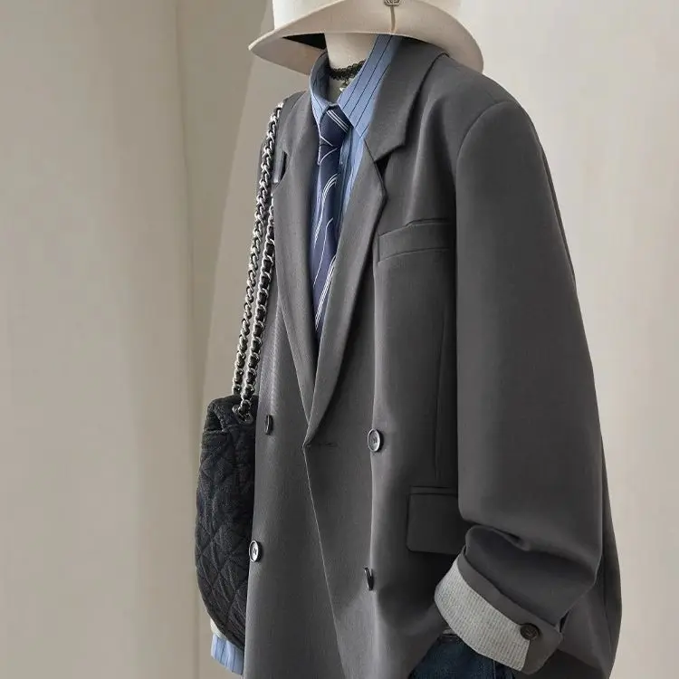 

Plus-Size Gray Casual Versatile Loose Slimming Women's Blazer, New Spring Model With High-End Design And Vintage Feel