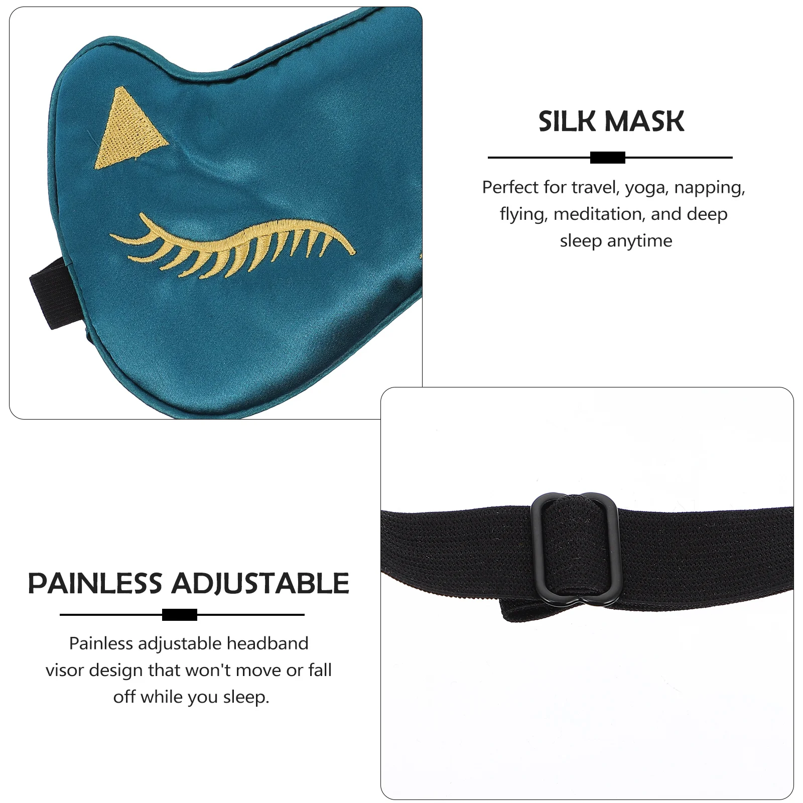 

1 шт., маска для сна с рисунком кота, искусственный шелк, мягкая повязка на глаза, регулируемая спальная маска для путешествий, домашнего использования