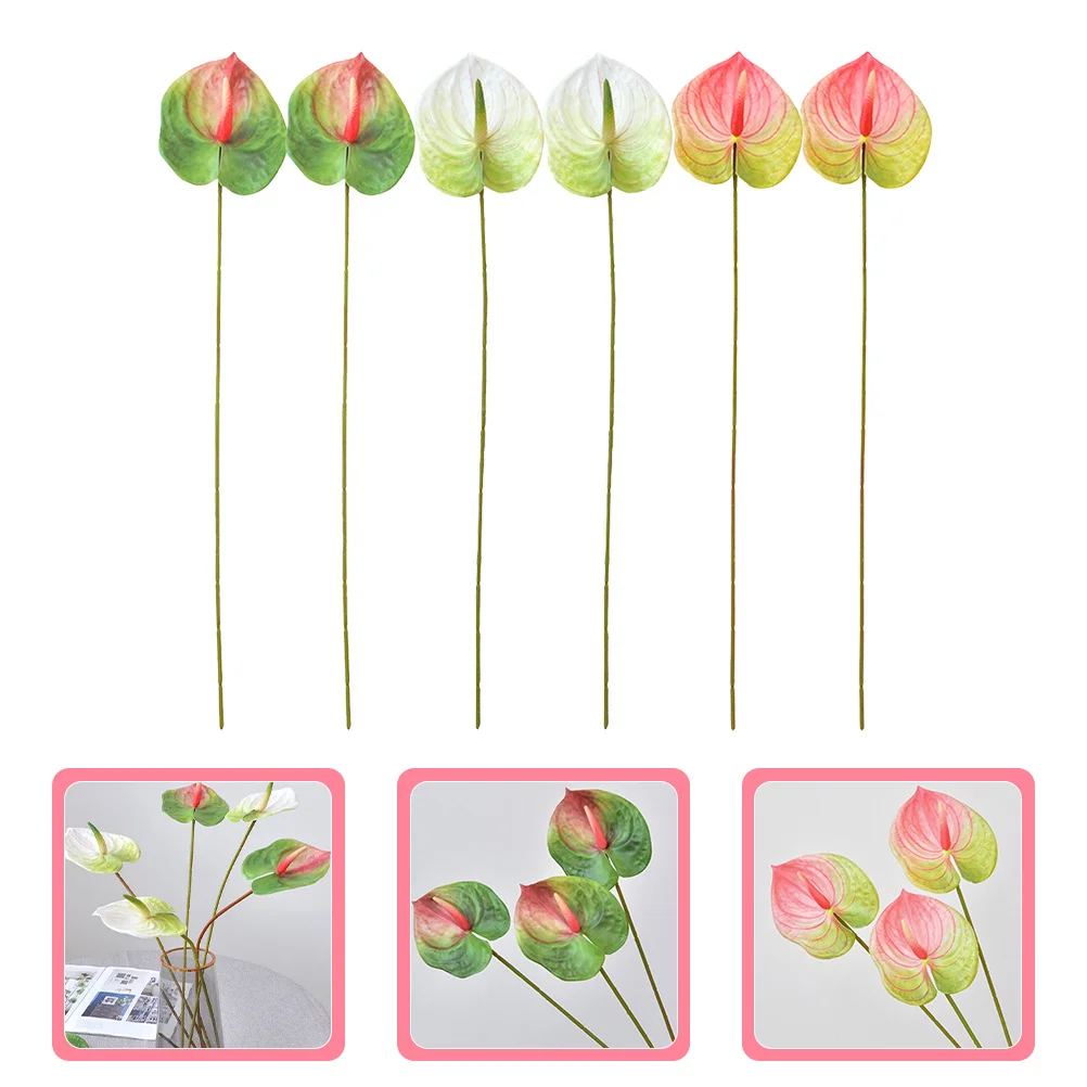 

6Pcs Simulation Anthurium Flower Bunch Realistic Artificial Flowers for Living Room Bedroom Decor DIY Centerpiece Design