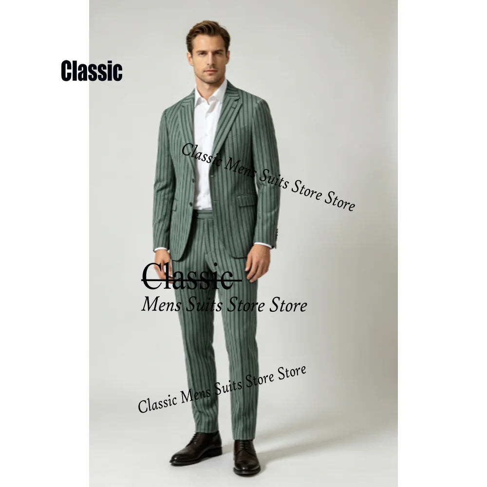 Customized Simple 2 Piece Pinstripe Men's Suit Slim Fit for Formal Wedding Tuxedo Notched Graceful Striped Business Groom Maler