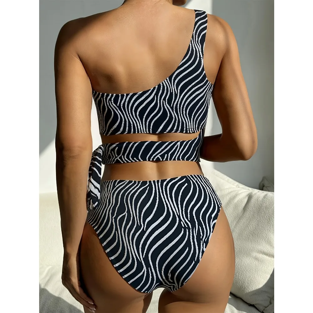 Sexy High Waisted Bikini 2025 Mujer Women's Swimsuit Separate Beach Wear One Shoulder Bathing Suit Padded Swimwear Black Biquini