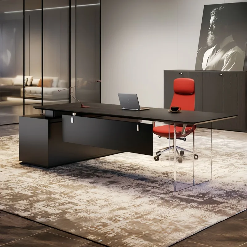Transparent floating boss desk acrylic light luxury high-end creative Italian president table general manager desk