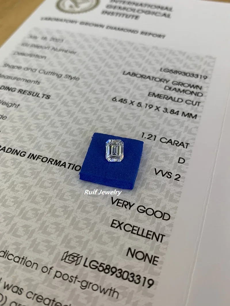 

Ruif Emerald Cut 1.17ct ＤVVS2 2EX N Lab Grown Diamond CVD for Luxury Jewelry Making with IGI Certificate