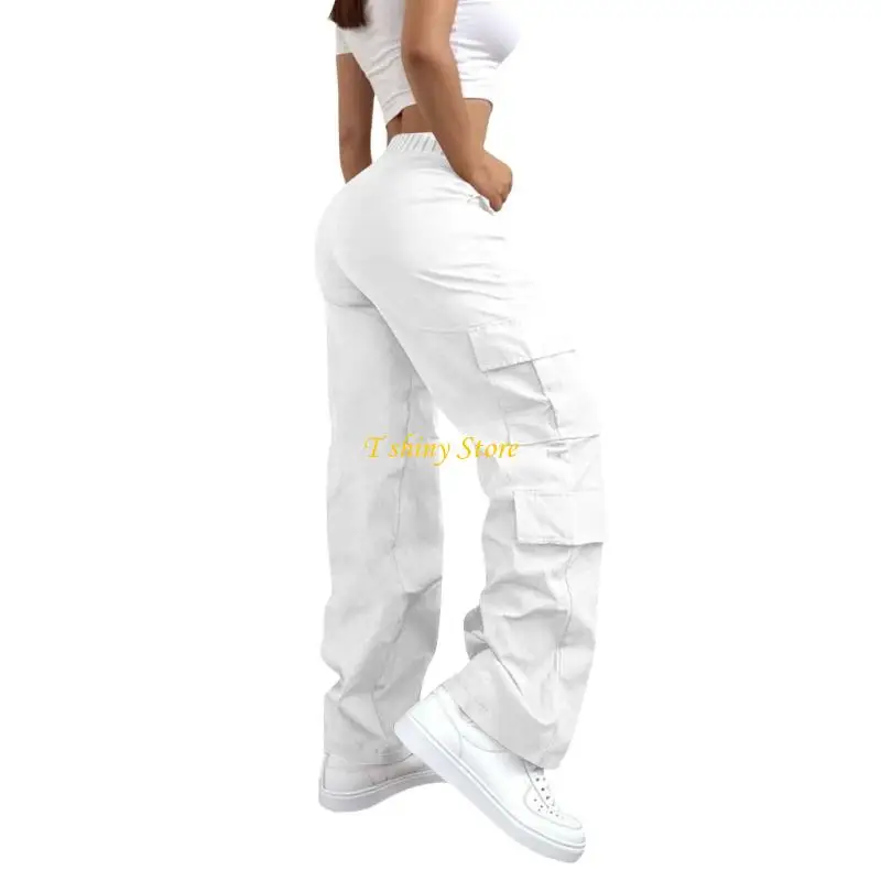 N58F Women Workout Pants High Waist Drawstring Wide Leg Leisure Outdoor Trousers