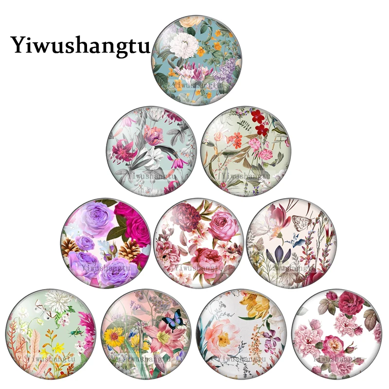 Bright Rose flower embroidery Art Paintings 8mm/12mm/20mm/25mm Round photo glass cabochon demo flat back Making findings