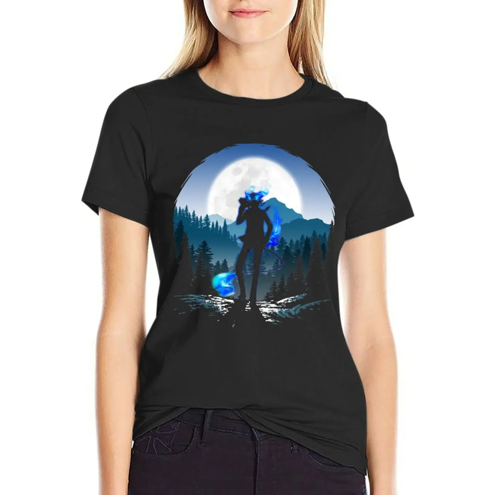 

Rin blue tail with Kuro T-Shirt funny plain quick drying animal print shirt for girls Summer Women's clothing