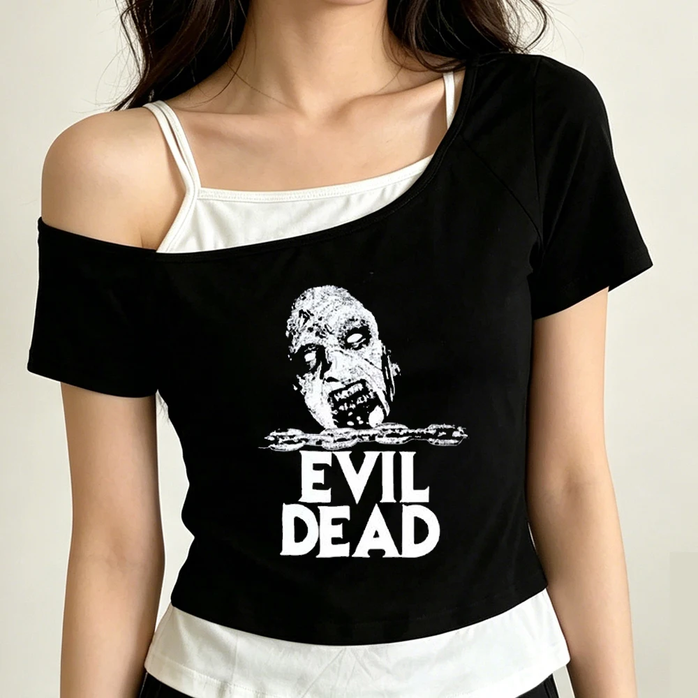 Evil Dead cropped top shoujo jojifuku meme y2k alternative  baddie t-shirt funny gothic clearance sales