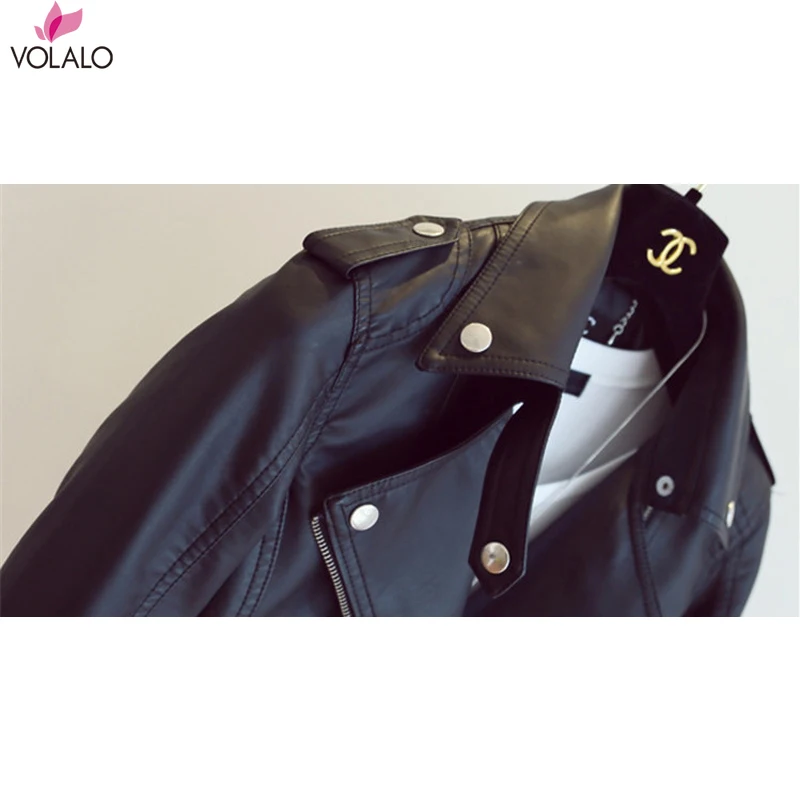 SUSOLA Women Autumn Leather Jacket Moto Biker Motocycle Female Outwear Classical Faux Leather Coat Black Turn-down Collar