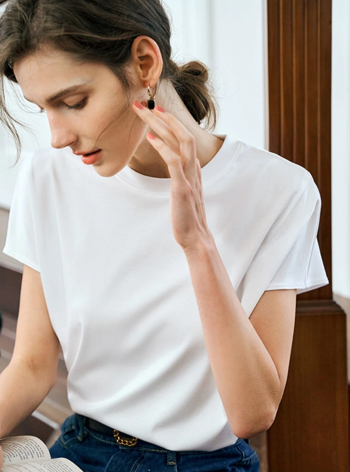 

OLrain Cotton Solid Color T-shirt 2025 New Straight Casual Crewneck Short Sleeve Simple Basic Knitted Female Tees Top O24XT91210