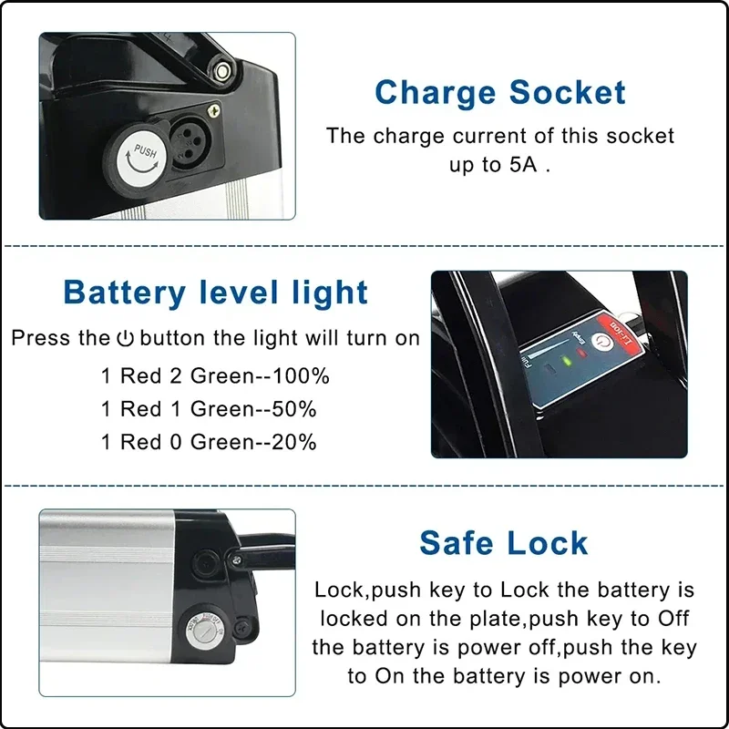 48v 30ah Silver Fish EBike Lithium Battery 52 Volt 45ah Batterie Vélo 36v 13Ah Duotts S26 Battery 60v 72v 20ah 40ah 50ah Battery