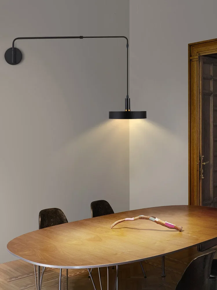 2026 Industrial Long Pole Swing Arm Black Wall Light LED Adjustable Rotary Hanging Bedside Light Dining Table Home Living Room D