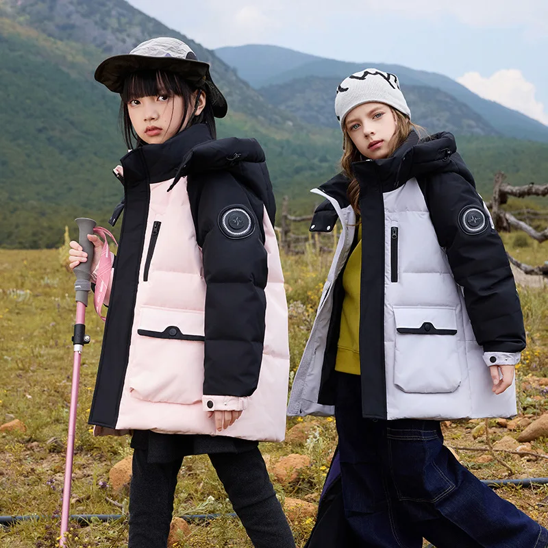 

RAISE -20 Degree Children Winter Jacket Spliced Hooded Thick Duck Down Jacket For Teens 6-14Y Kid Outwear Parka Tweens Girl Coat