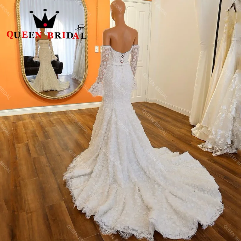 Exquisite Appliques Lace Pearls Wedding Dresses Boat Neck Off The Shoulder Mermaid Bride Gowns Robe De Mariée Custom Y89X