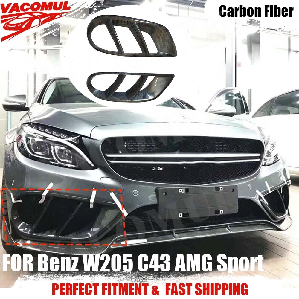 

VACOMUL Carbon Fiber Front Bumper Air Vent Outlet Cover For Mercedes W205 C43 AMG C200 Sport 2015-2019 Foglight Mesh Grill Frame