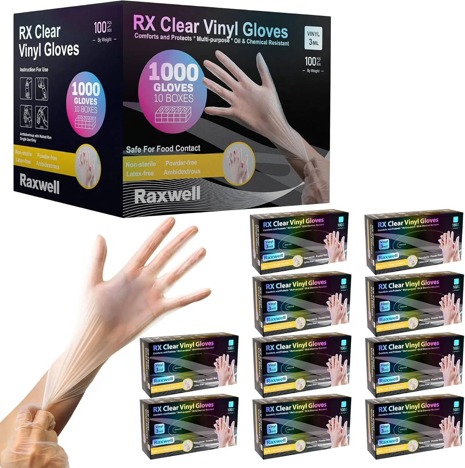 

Clear Vinyl Gloves - 3 Mil, Latex-Free, Puncture-Resistant, Food Safe Disposable Cooking & Cleaning Gloves